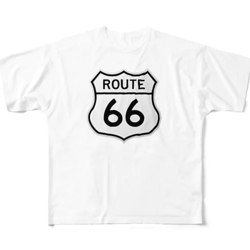 U.S. Route 66  ルート66　ブラック All-Over Print T-Shirt