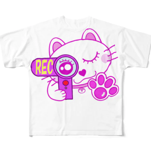 キャット/ピンク/猫/録画中？ All-Over Print T-Shirt