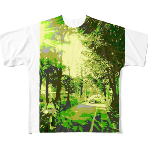 木漏れ日の道 フルグラフィックTシャツ