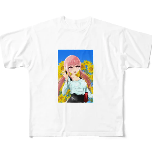 ひまわりと青空娘 All-Over Print T-Shirt