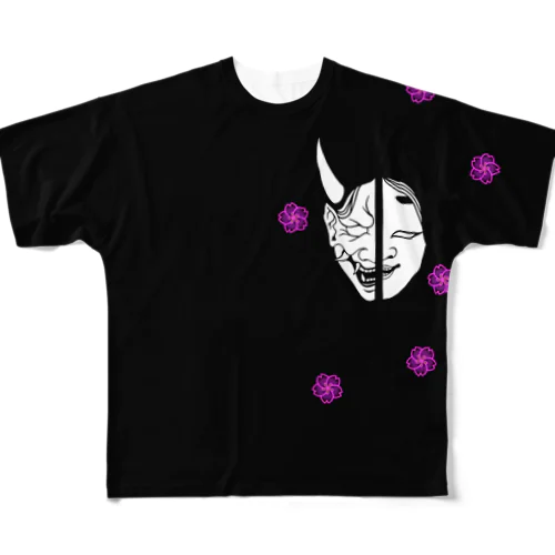 能面×桜 All-Over Print T-Shirt