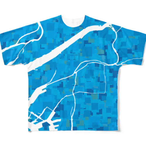 大阪・水の都／モザイクブルーⅡ All-Over Print T-Shirt