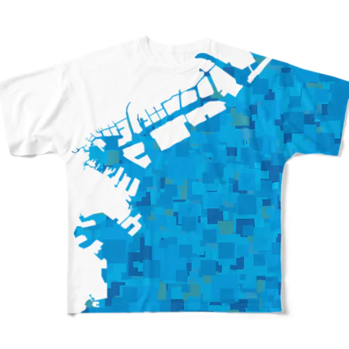 横浜港／モザイクブルー All-Over Print T-Shirt