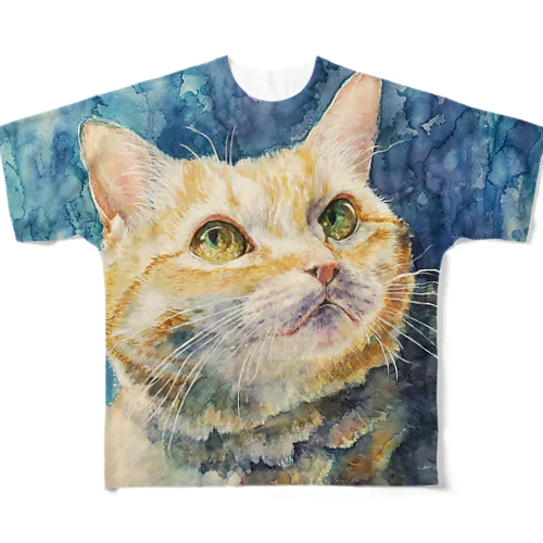 宙を見つめる猫 フルグラフィックTシャツ