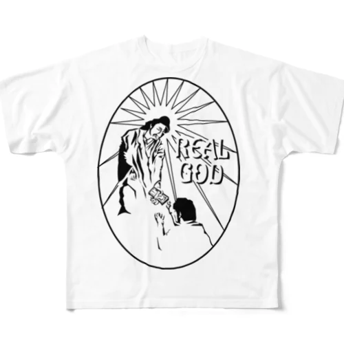 REALGOD1h.t.(黒文字) フルグラフィックTシャツ