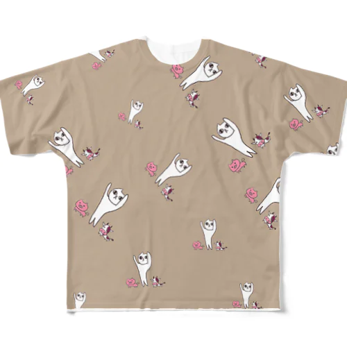 けんこう（茶） フルグラフィックTシャツ