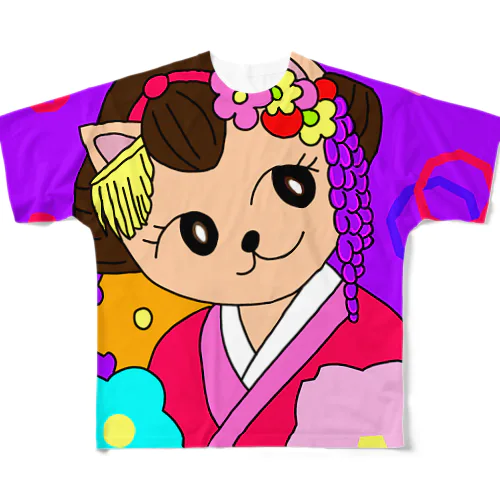 猫 舞妓さん 和柄 All-Over Print T-Shirt