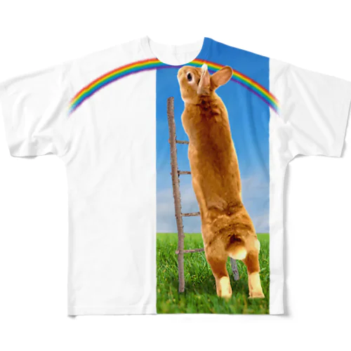 虹とうさぎ-うさぎのうみ フルグラフィックTシャツ