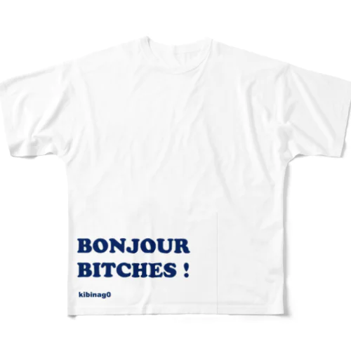 Bonjour Bitches （文字色ネイビー） All-Over Print T-Shirt