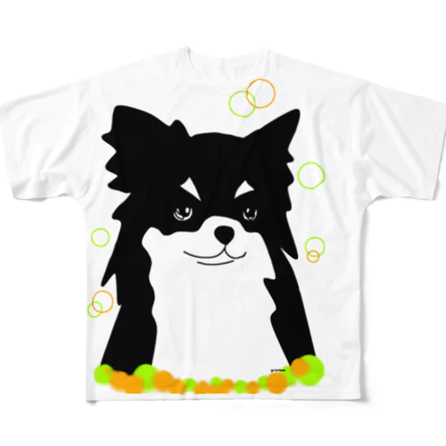 黒チワワ癒し犬 フルグラフィックTシャツ