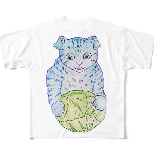 キャベツの番人は猫（背景無し） All-Over Print T-Shirt