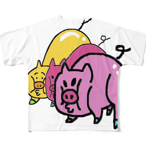 ぶたづめ3角ズ All-Over Print T-Shirt