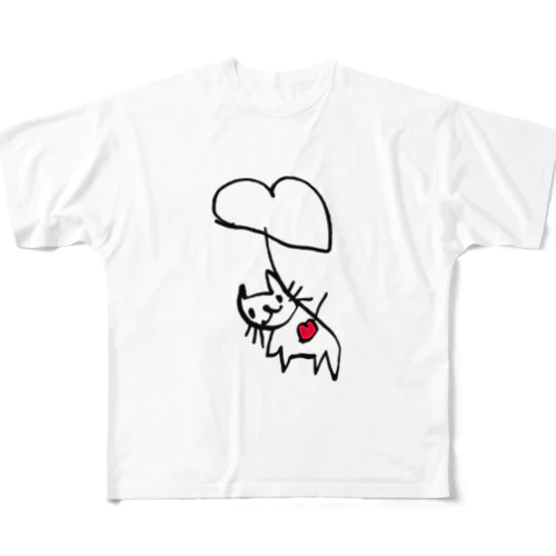 ハートふうせんねこ フルグラフィックTシャツ