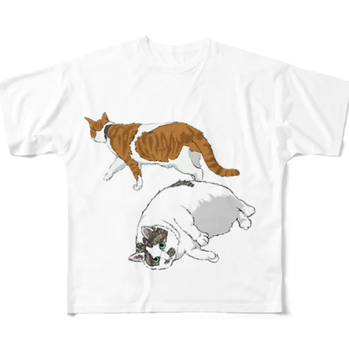 アザラシ(猫)と(白茶)トラ(猫) All-Over Print T-Shirt