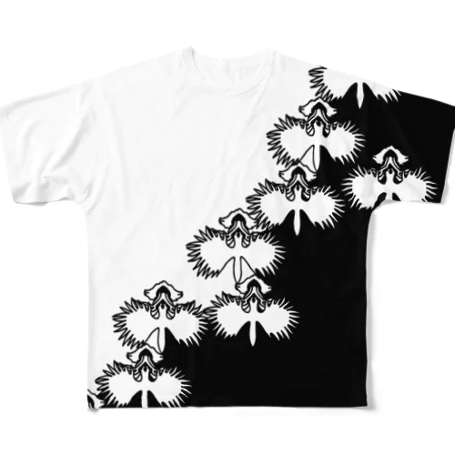 鷺草　白黒 All-Over Print T-Shirt