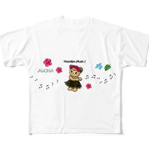 ハワイアンミュージック 音符( ' '♬) フルグラフィックTシャツ