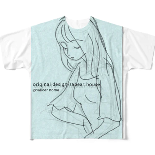 rough drawing girl-1_ウェア フルグラフィックTシャツ