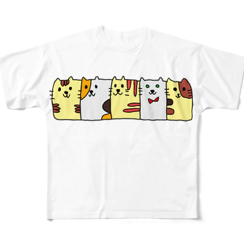 猫だまり フルグラフィックTシャツ