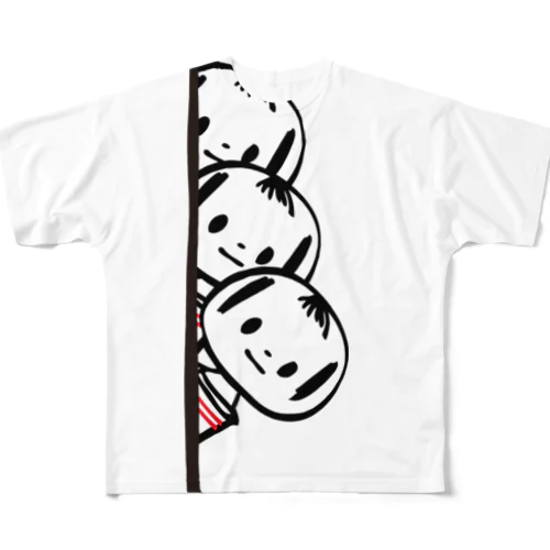 めんこいこけし（チラリ×３ フルグラフィックTシャツ