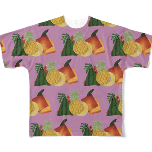 Fruits pattern Pink フルグラフィックTシャツ