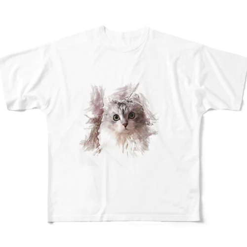 猫　デッサン風イラスト All-Over Print T-Shirt