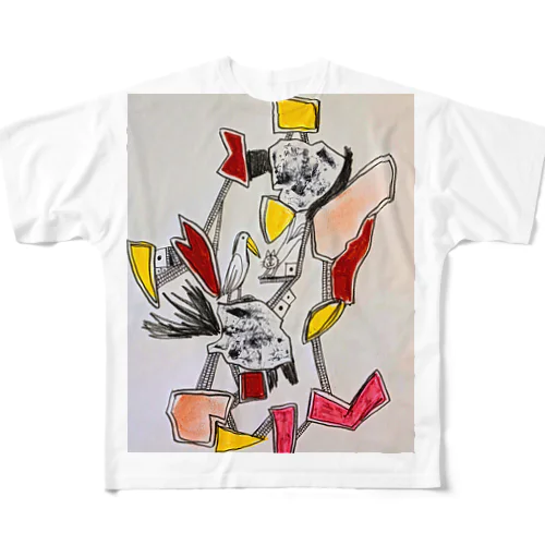 猫と鳥 All-Over Print T-Shirt