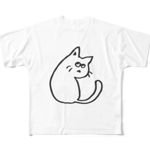 ふりむくねこ フルグラフィックTシャツ