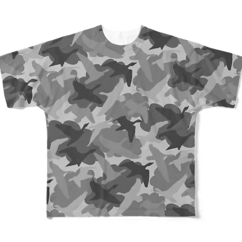 雁迷彩（モノトーン） フルグラフィックTシャツ