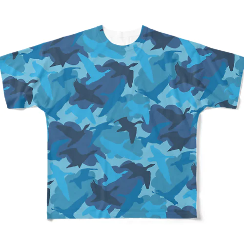 雁迷彩（ブルー） All-Over Print T-Shirt