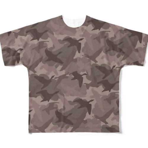 雁迷彩（ダークブラウン） フルグラフィックTシャツ