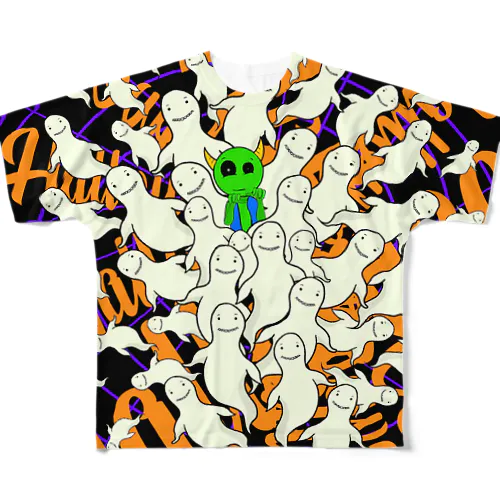 Halloween Weeny and ghosts フルグラフィックTシャツ