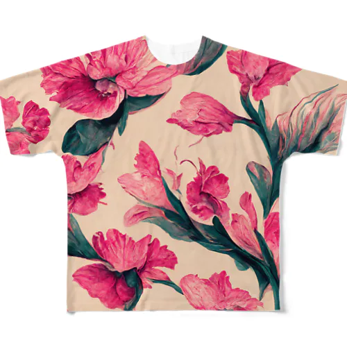花柄 フルグラフィックTシャツ