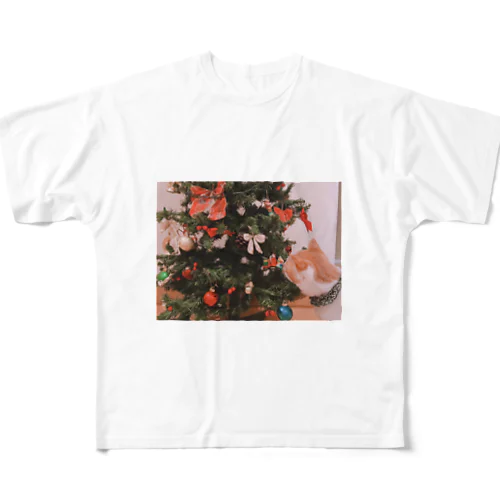 クリスマスツリーとうちの猫 フルグラフィックTシャツ