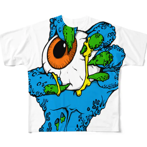 Monsterhand　Blue All-Over Print T-Shirt