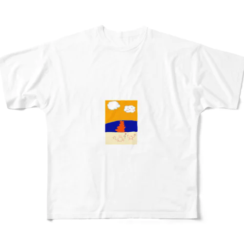 夕焼け浜辺のプロポーズ All-Over Print T-Shirt