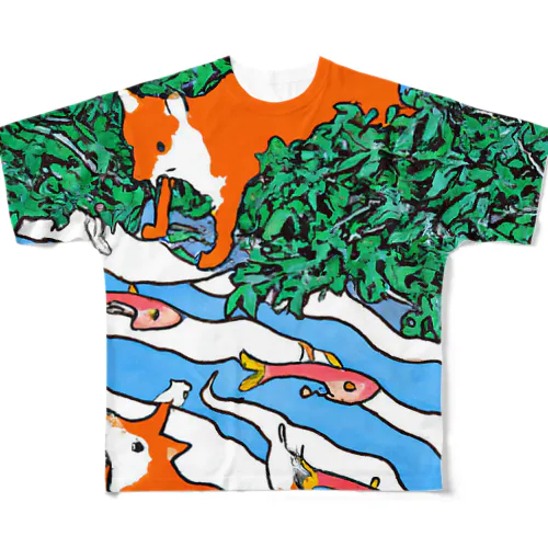 狐の考え事 フルグラフィックTシャツ