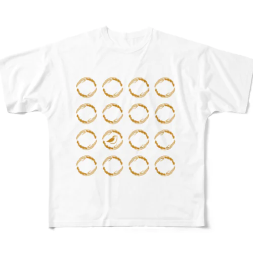 家紋風の稲穂とスズメ All-Over Print T-Shirt