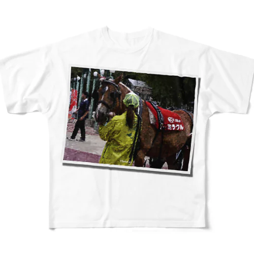 馬イラスト004 [切手風]女性厩務員と誘導馬 All-Over Print T-Shirt