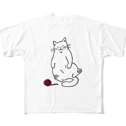 ねこ＆毛糸 フルグラフィックTシャツ