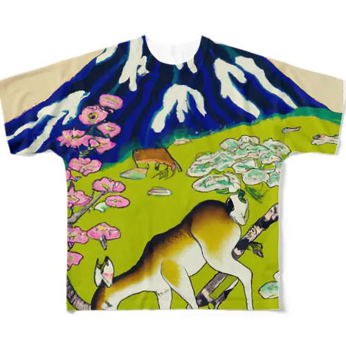 鹿と富士 All-Over Print T-Shirt