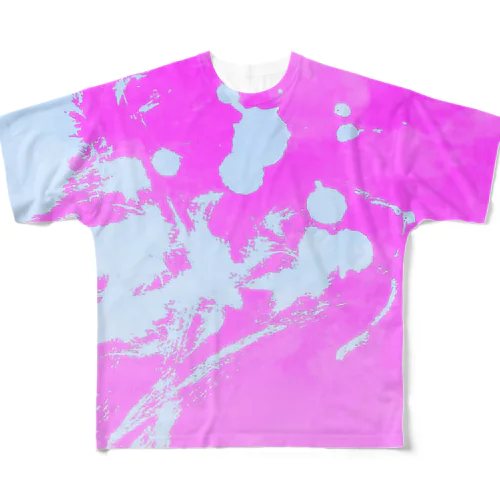 飛び墨 (White×Pink) All-Over Print T-Shirt