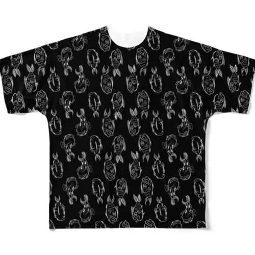 大群壊魚(ブラック) フルグラフィックTシャツ