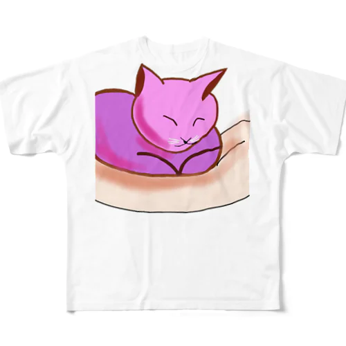 ねむりねこ　ピンク All-Over Print T-Shirt