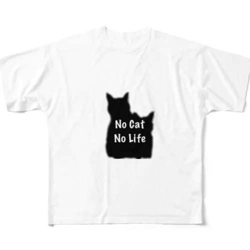 No Cat No Life フルグラフィックTシャツ