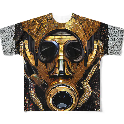 ガスマスクをする古代ファラオのモザイクアート フルグラフィックTシャツ