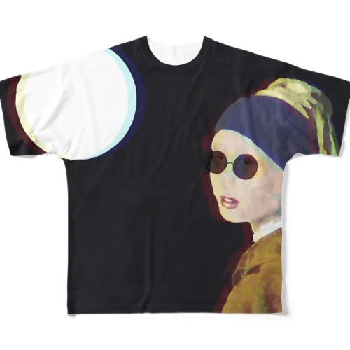 真珠の耳飾りのサングラス少女 -girl with a pearl earring & sunglasses- All-Over Print T-Shirt