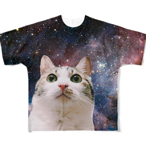 Space cat forever フルグラフィックTシャツ