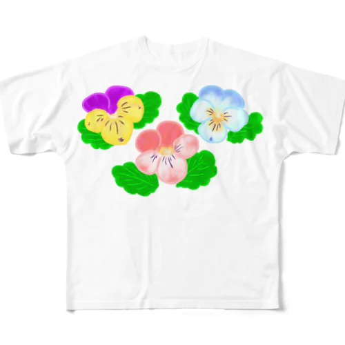 カラフル優しい🎵ビオラの花 フルグラフィックTシャツ