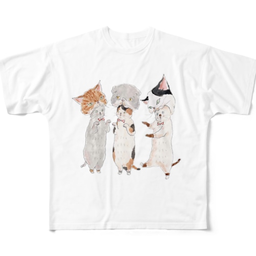 ねこがぶりにゃんこ All-Over Print T-Shirt