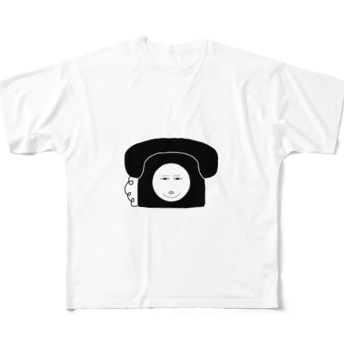 顔つき黒電話 フルグラフィックTシャツ